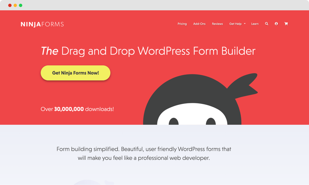 Die Homepage von Ninja Forms