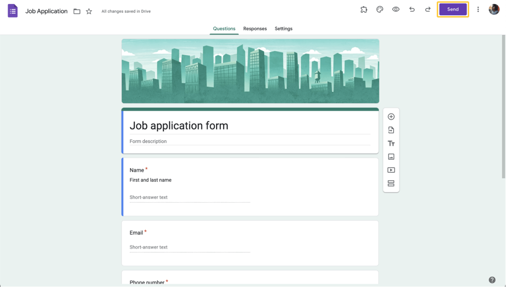 Click on “Share” on Google Forms