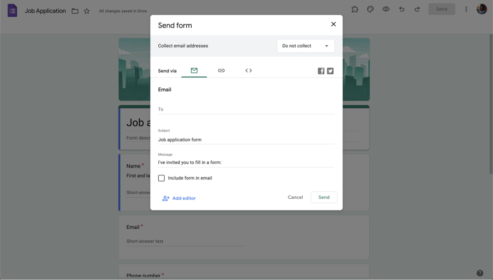 Share your form via form link