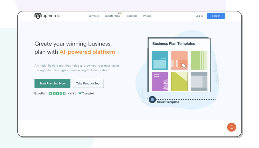 The homepage of Upmetrics