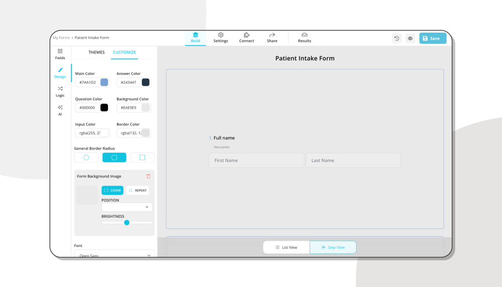 Customizing the design of your patient intake form