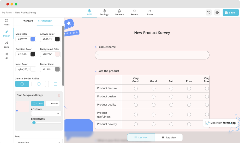 Customizing the design of your form
