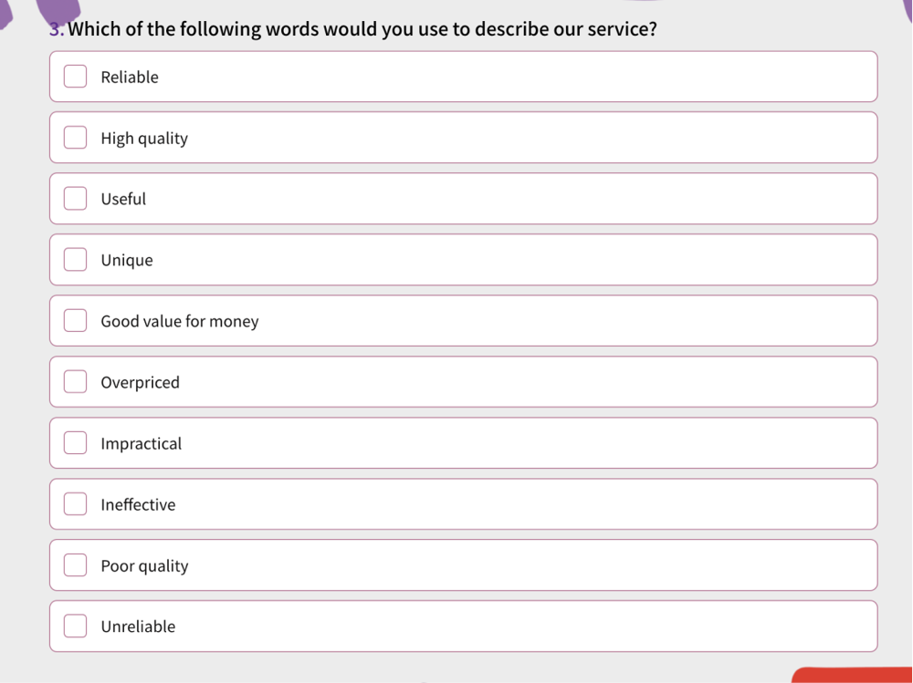 A multiple selection question