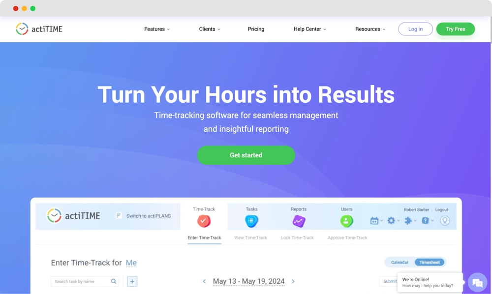 ActiTIME'nin ana sayfası