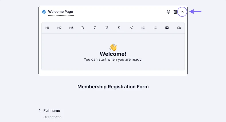 An image showing the “down arrow” icon on the field, which allows you to open the customization area of your Welcome Page
