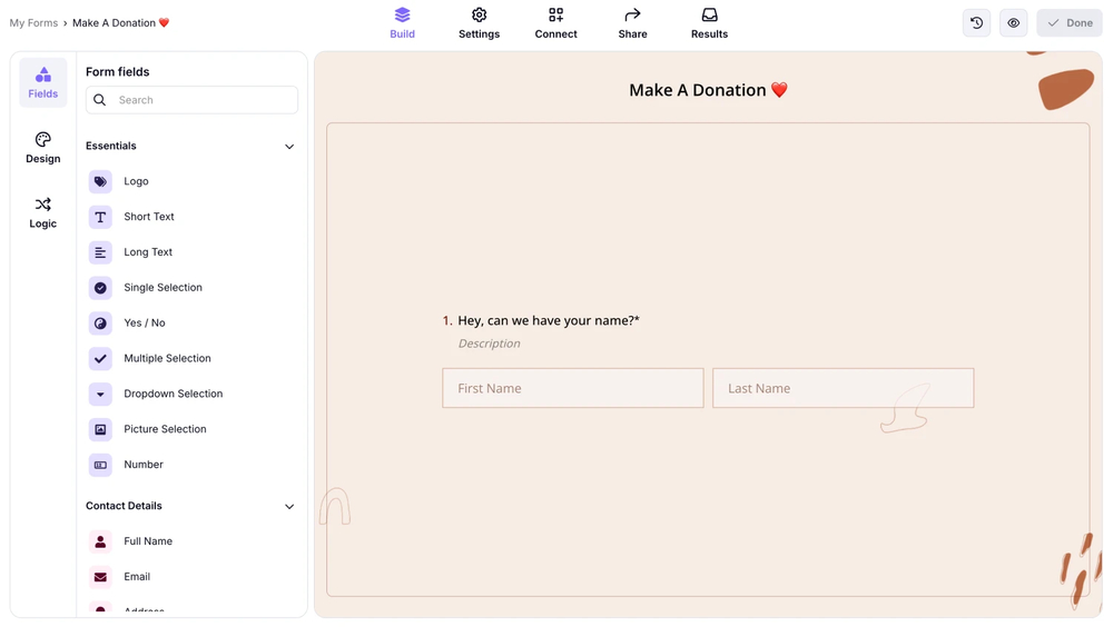 Workspace of forms.app