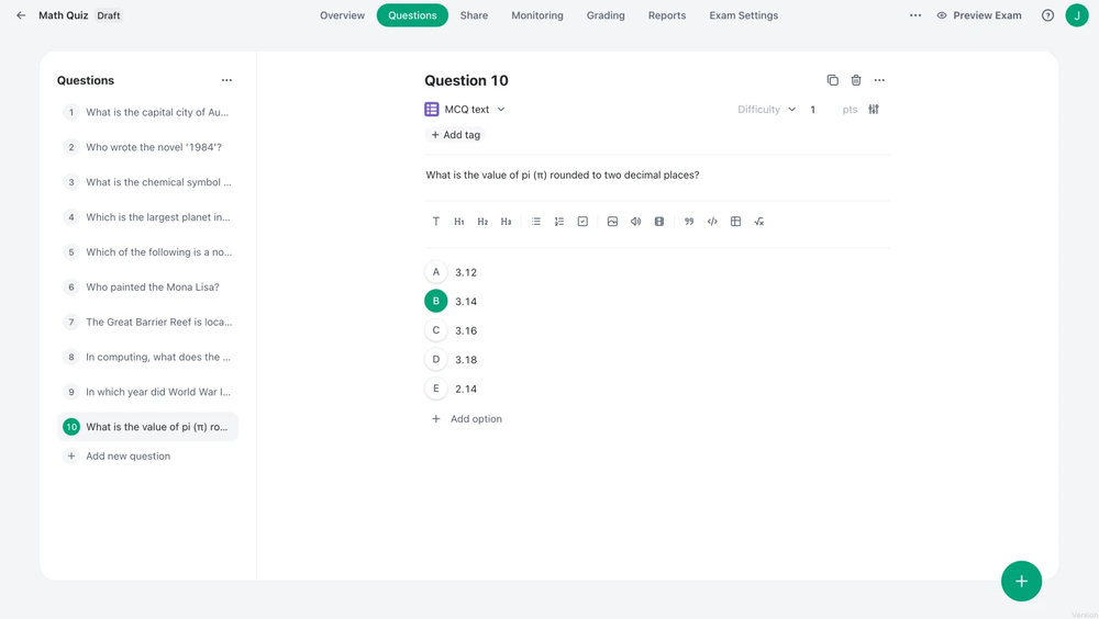 Workspace of OpExams