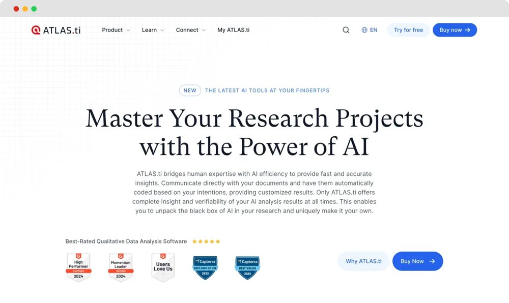 The homepage of ATLAS.ti