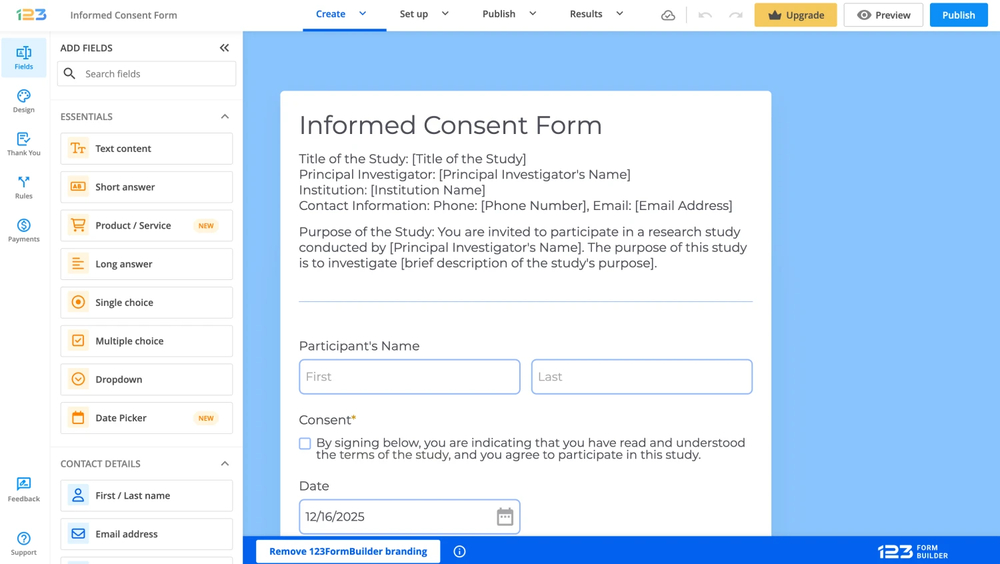 Workspace of 123FormBuilder
