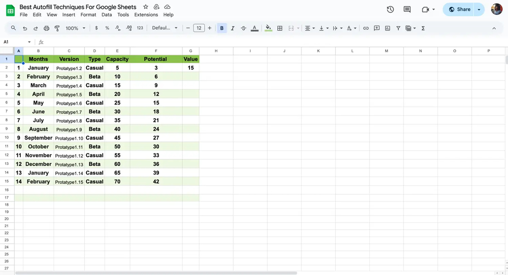 Autofilling formulas