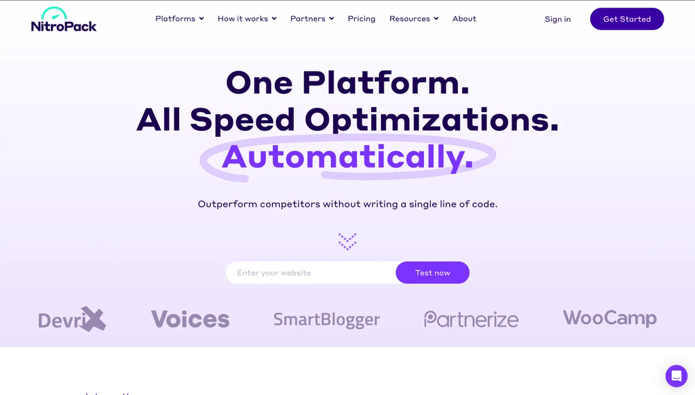Homepage of NitroPack