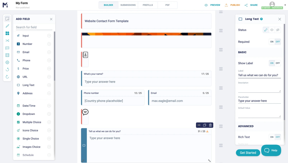 Workspace of MightyForms