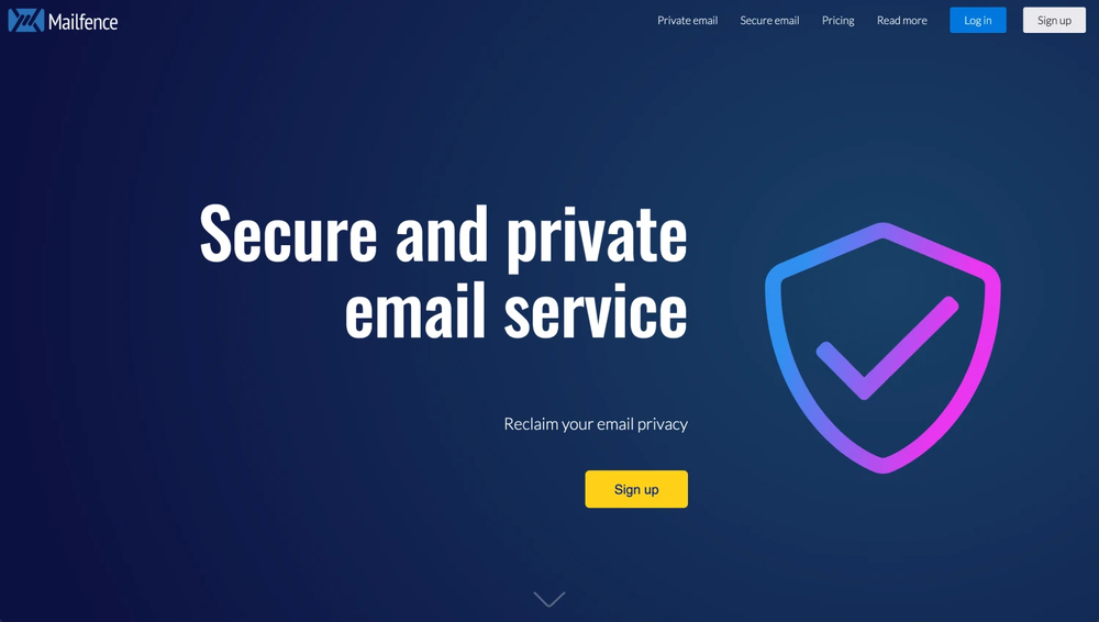 Homepage of Mailfence