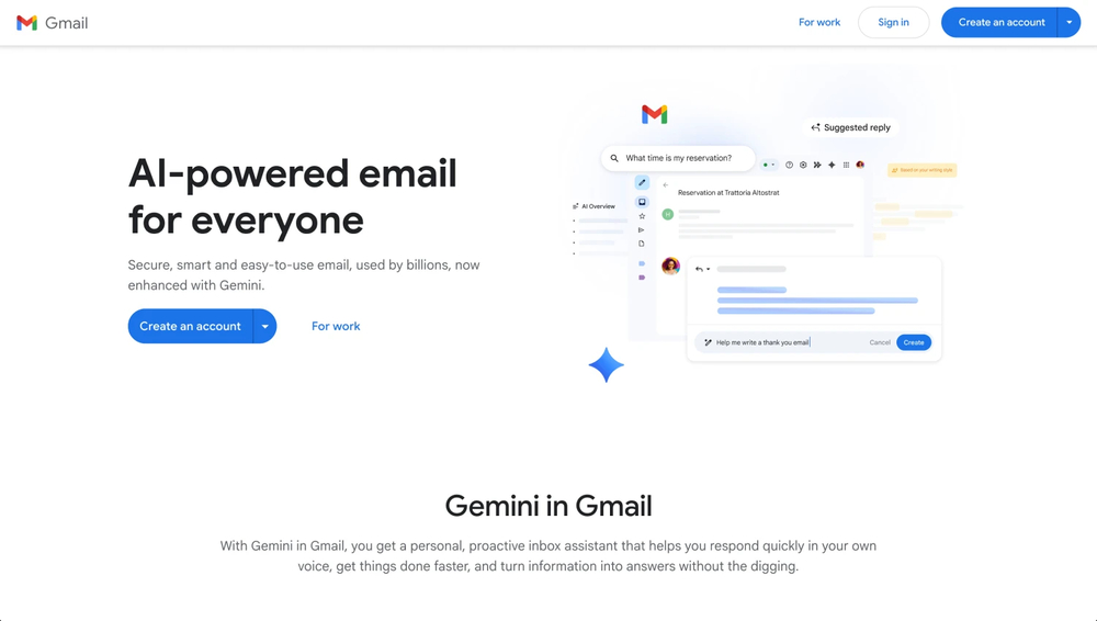 Homepage of Gmail