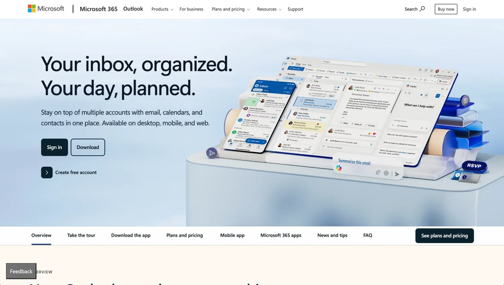 Homepage of Outlook