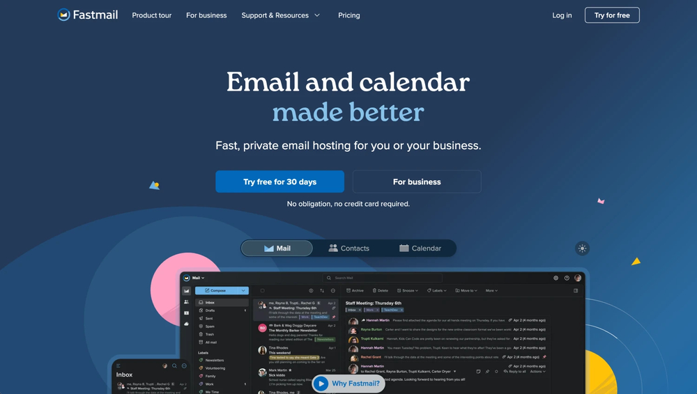 Homepage of Fastmail