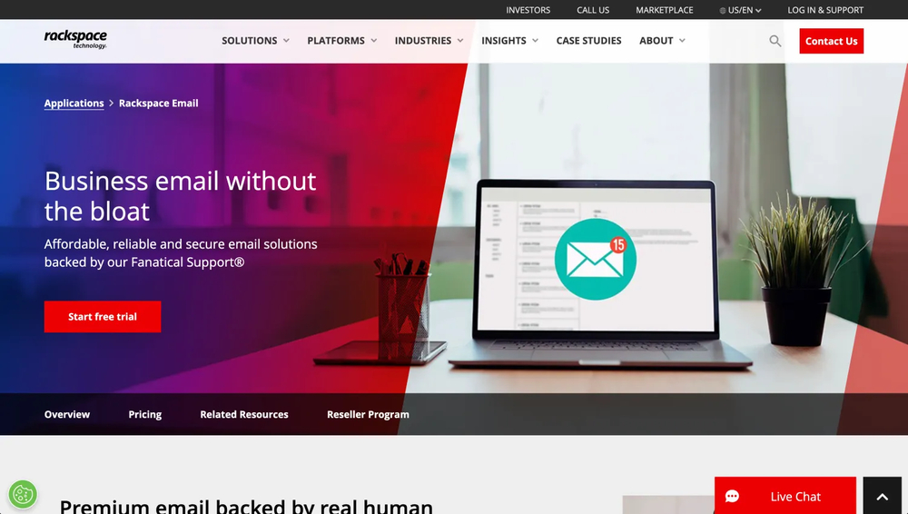 Homepage of Rackspace