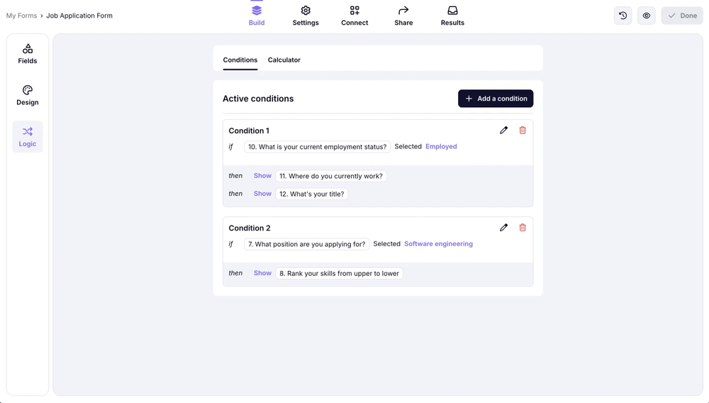 Add conditions to your form