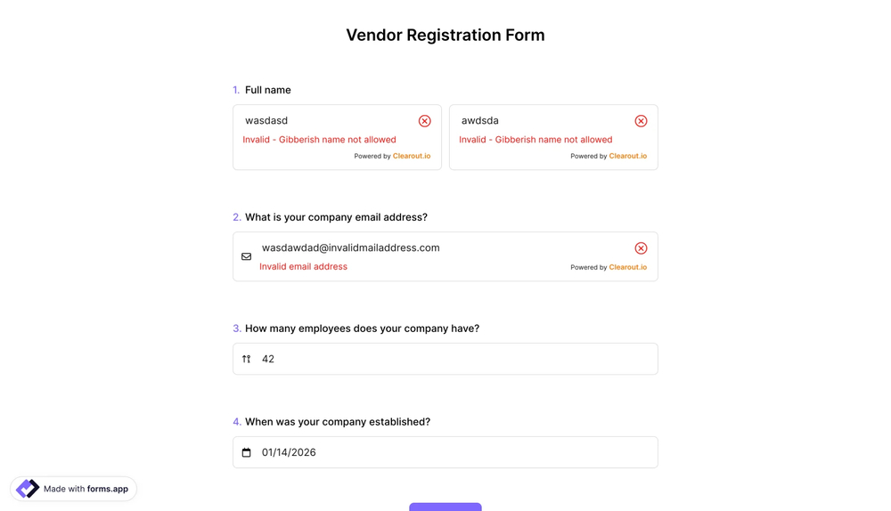 Test your integration by filling out your form