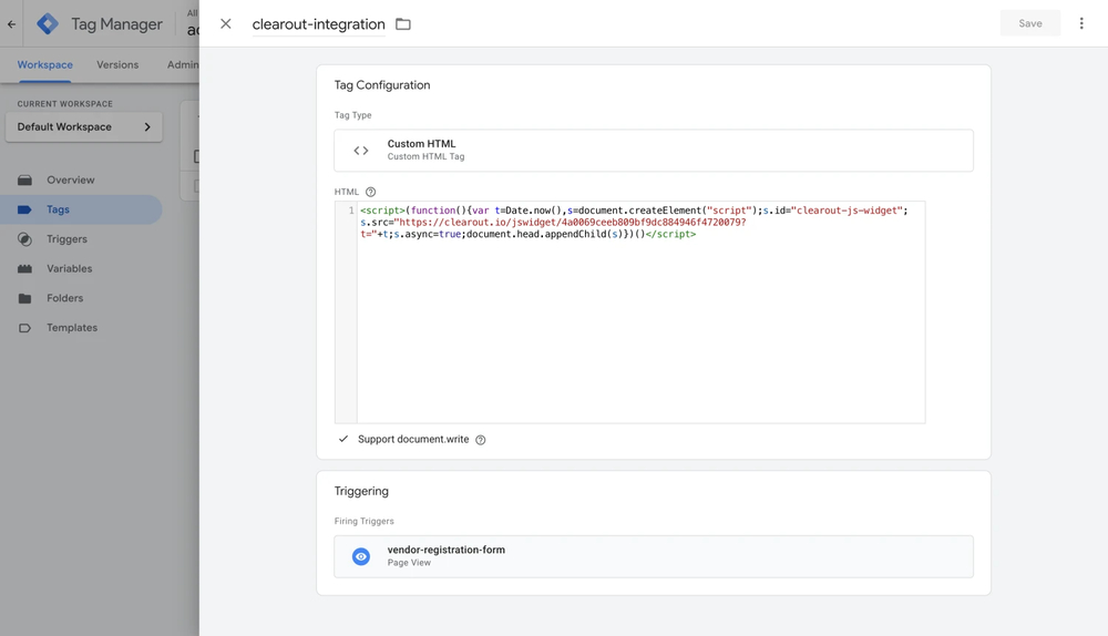 Create a HTML tag using the code snippet you copied earlier