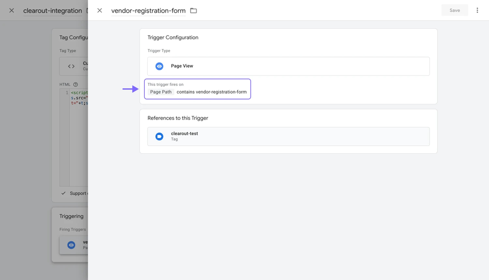 Create a trigger to launch your tag on a specific path