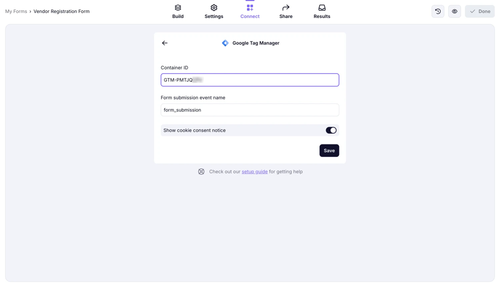 Setup GTM integration on forms.app