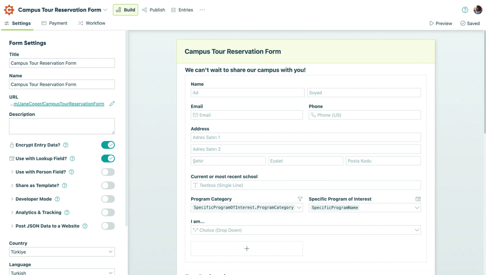 Workspace of Cognito Forms