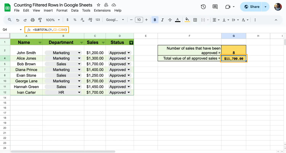 Utilisez la fonction SOUSTOTAL