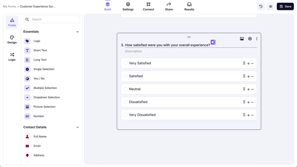 Add questions and fields