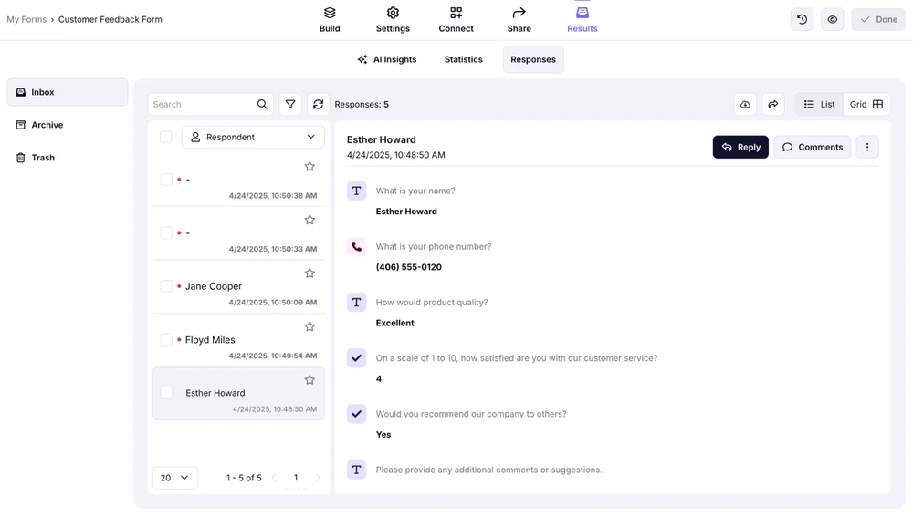 Check your feedback responses