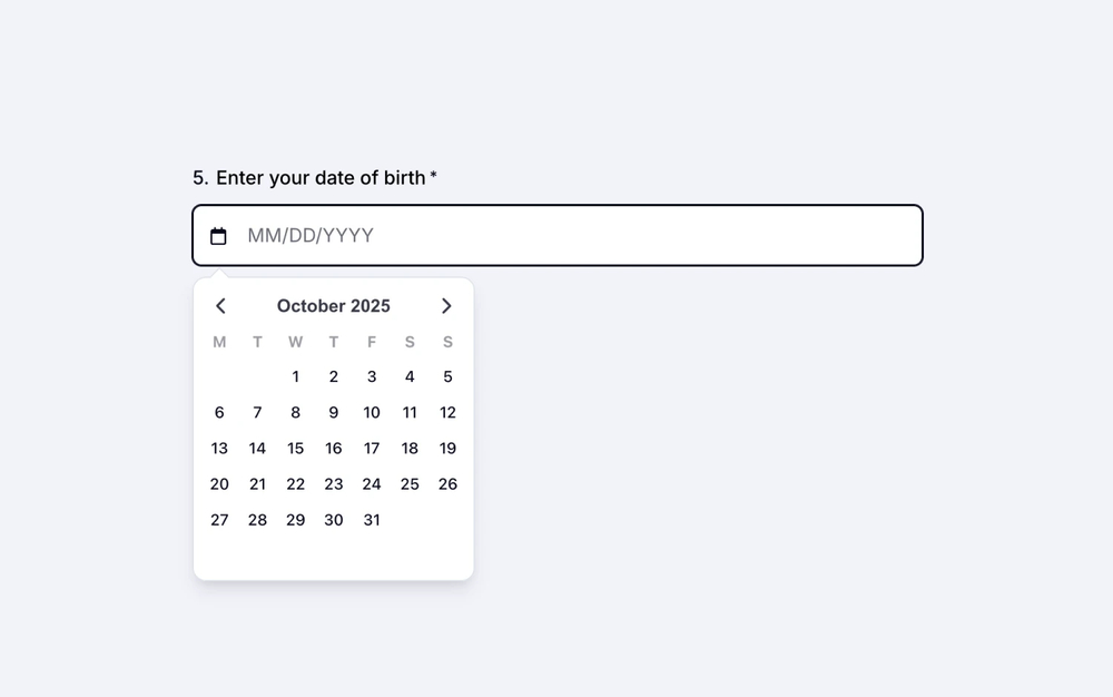 An image showing an example of the “Date field” question
