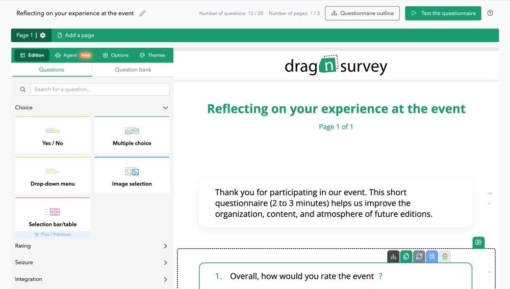 Workspace of Drag’n Survey