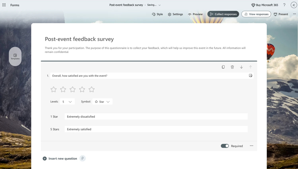 Workspace of MS Forms