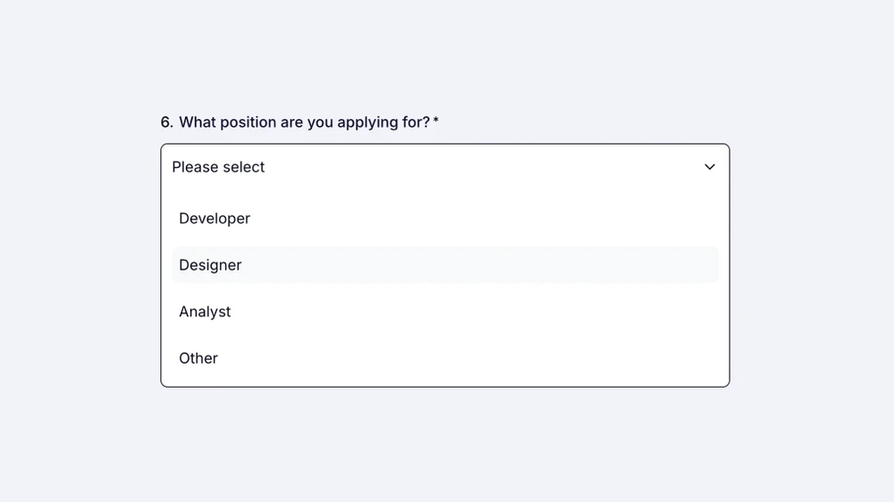 An image showing an example of the added “Dropdown Selection” field to the form