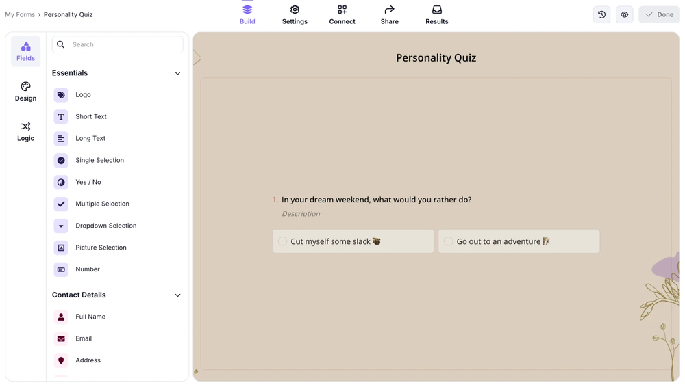 Create your quiz on forms.app