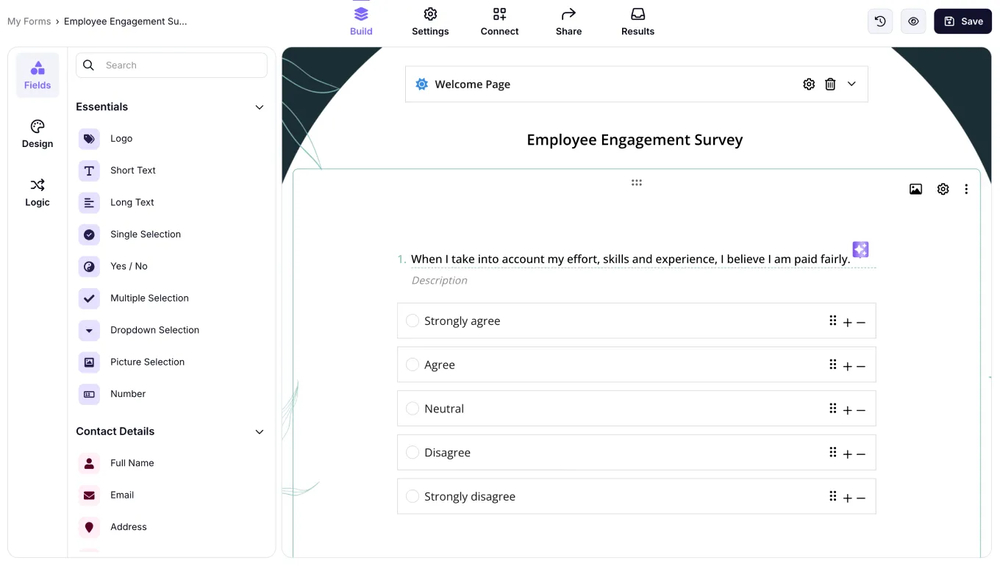 Add your survey questions