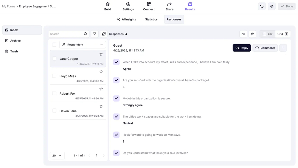 Check your survey responses