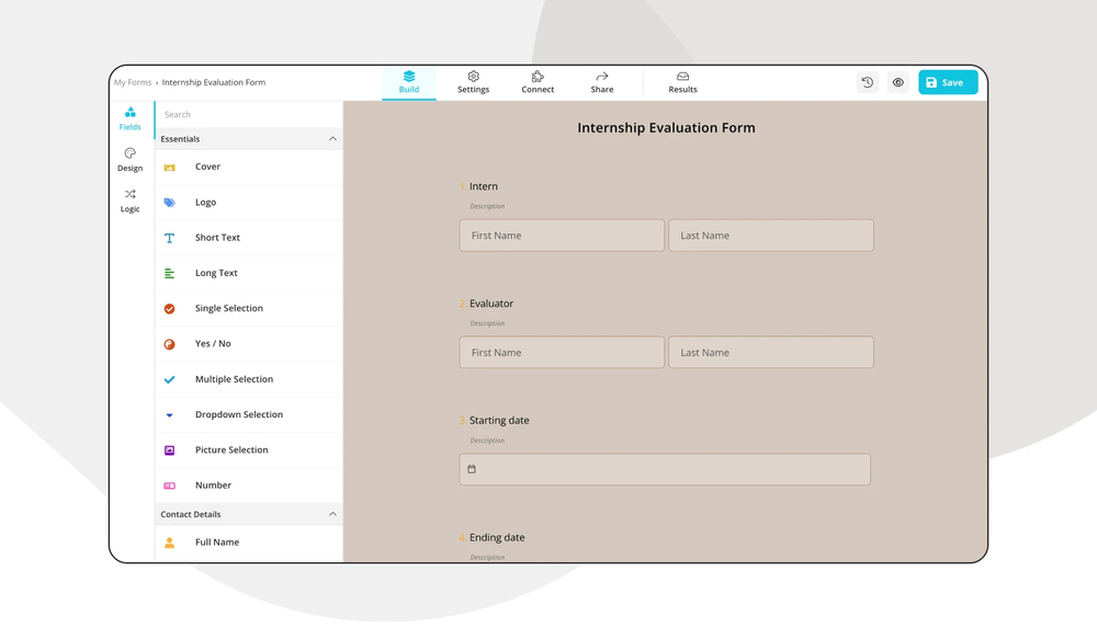 Add your survey questions