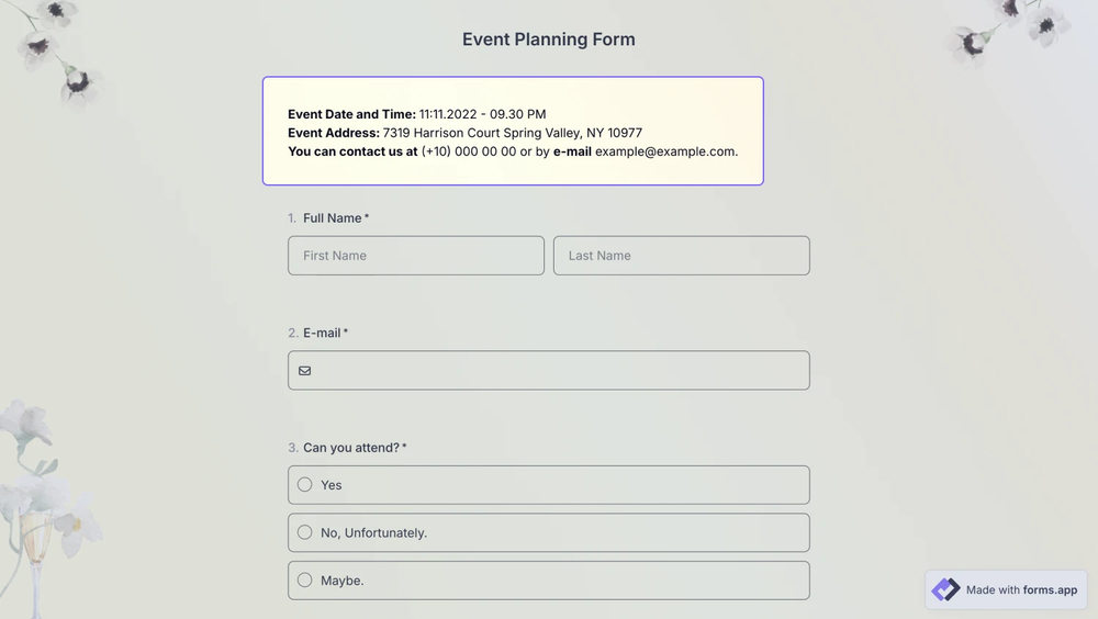 An image showing an example of the “Explanation field,” which provides information about event details at the beginning of the form