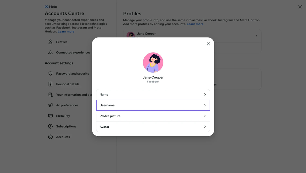 An image showing the “Username” tab where you can check or set your username