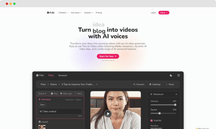 A página inicial do Fliki