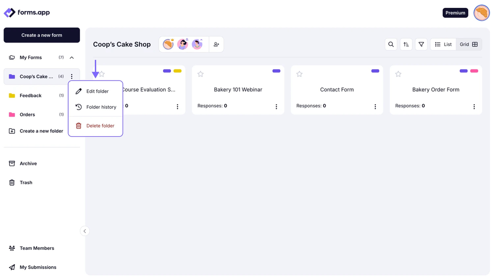 An image showing how you can access the folder settings by clicking the three-dot menu on the folder needed