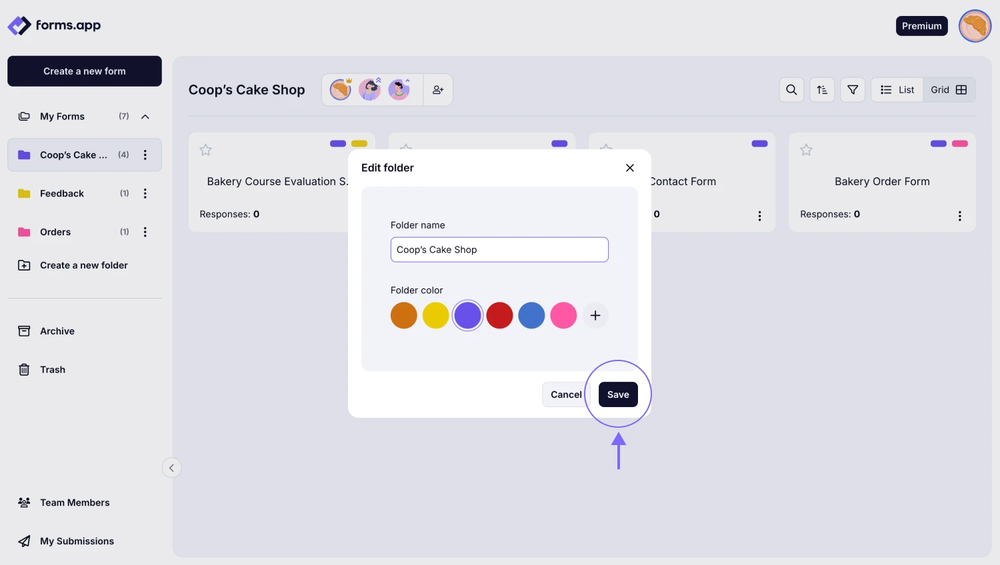 An image showing where you need to enter the new folder name and the “Save” button, which you need to click once you are done