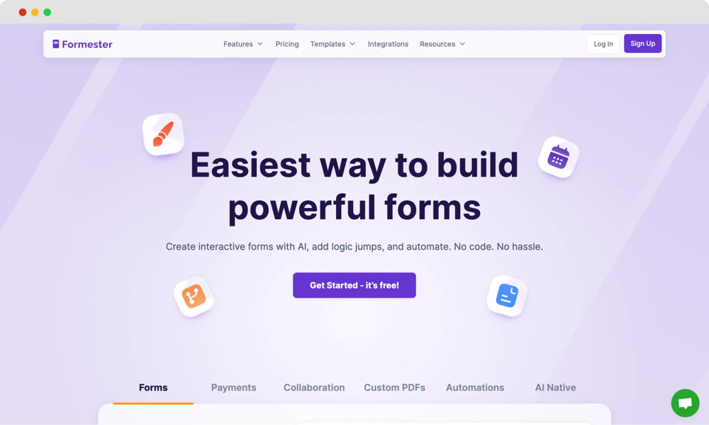 The homepage of Formester