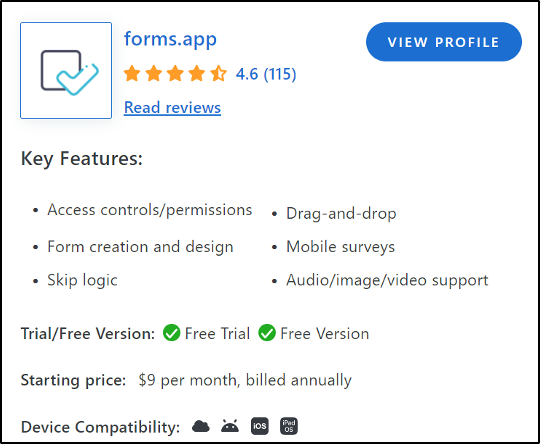 forms.app Capterra Page