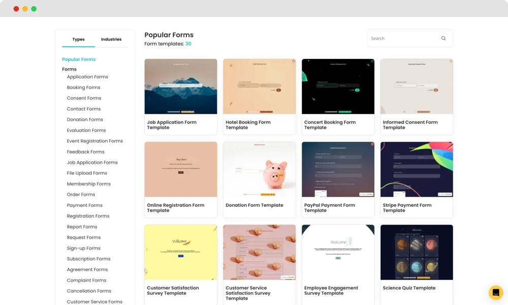 Biblioteca de modelos do forms.app