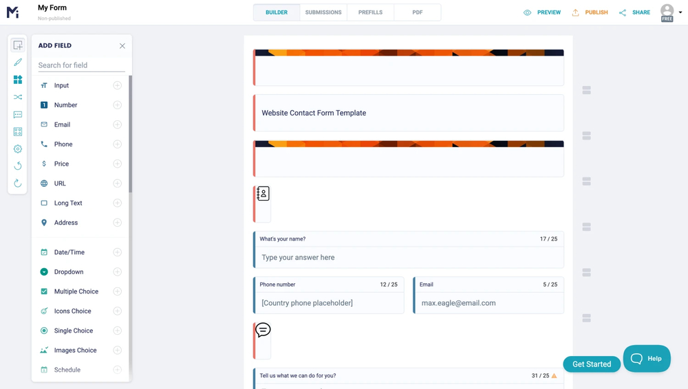 Workspace of MightyForms