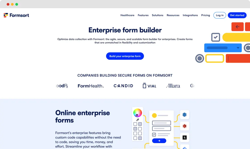 The homepage of Formsort