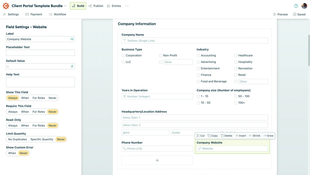Workspace of Cognito Forms