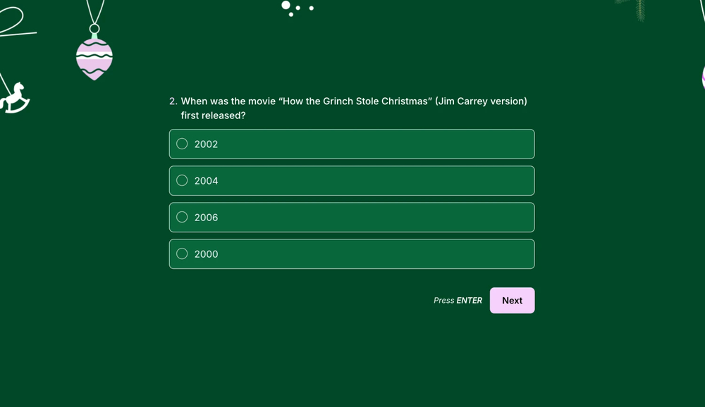 A quiz question about Christmas movies